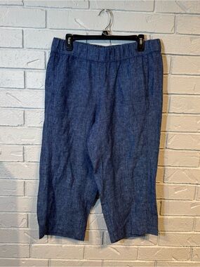 J. Jill 100% Linen Blue Cropped Pants Womens Petite M